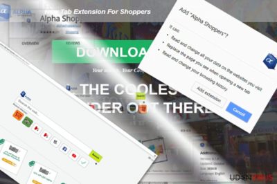 Billedet viser AlphaShoppers udvidelse og hovedside