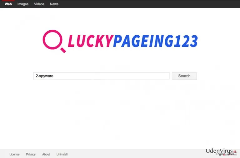 Luckypageing123.com hijacker virus screenshot
