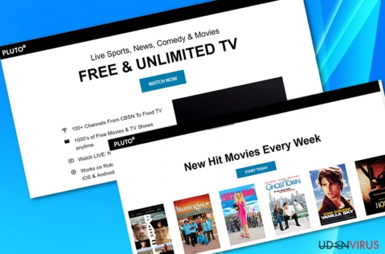 The image illustrating the official page of Pluto TV services
