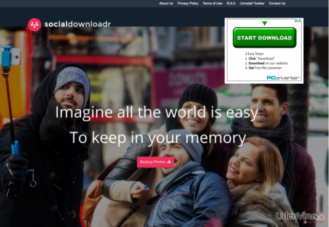 the main page of SocialDownloadr virus