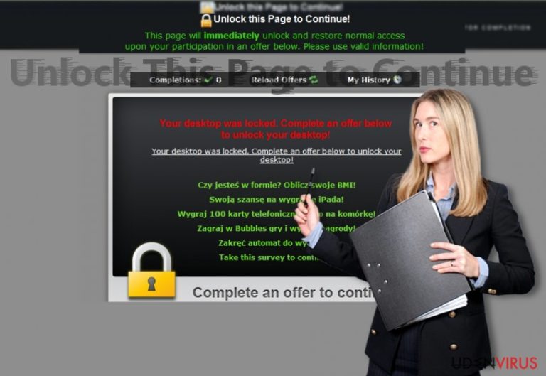 Billedet, der afslører "Unlock this Page to Continue!" alarmer